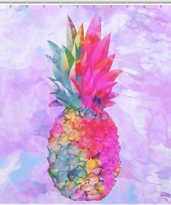 Bright Pineapple Tropical Shower Curtain with Neon Print, Waterproof Bath Curtain for Bathroom Decoration