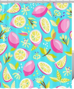 Bright Pink Lemons Shower Curtain, Waterproof Washable Bath Curtains for Bathroom Decoration