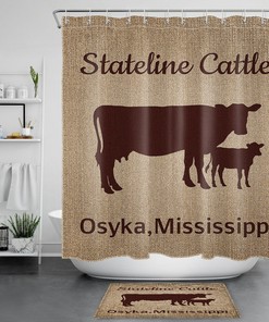Brown Animal Farm Heifer Shower Curtain for Rustic Bathroom Decor