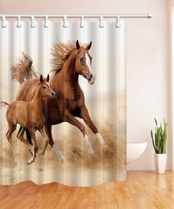 Brown Horse Animal Print Decorative Shower Curtain with 12 Hooks for Bathroom
