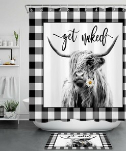 Buffalo Plaid Highland Cow Shower Curtain for a Cozy and Rustic Bathroom