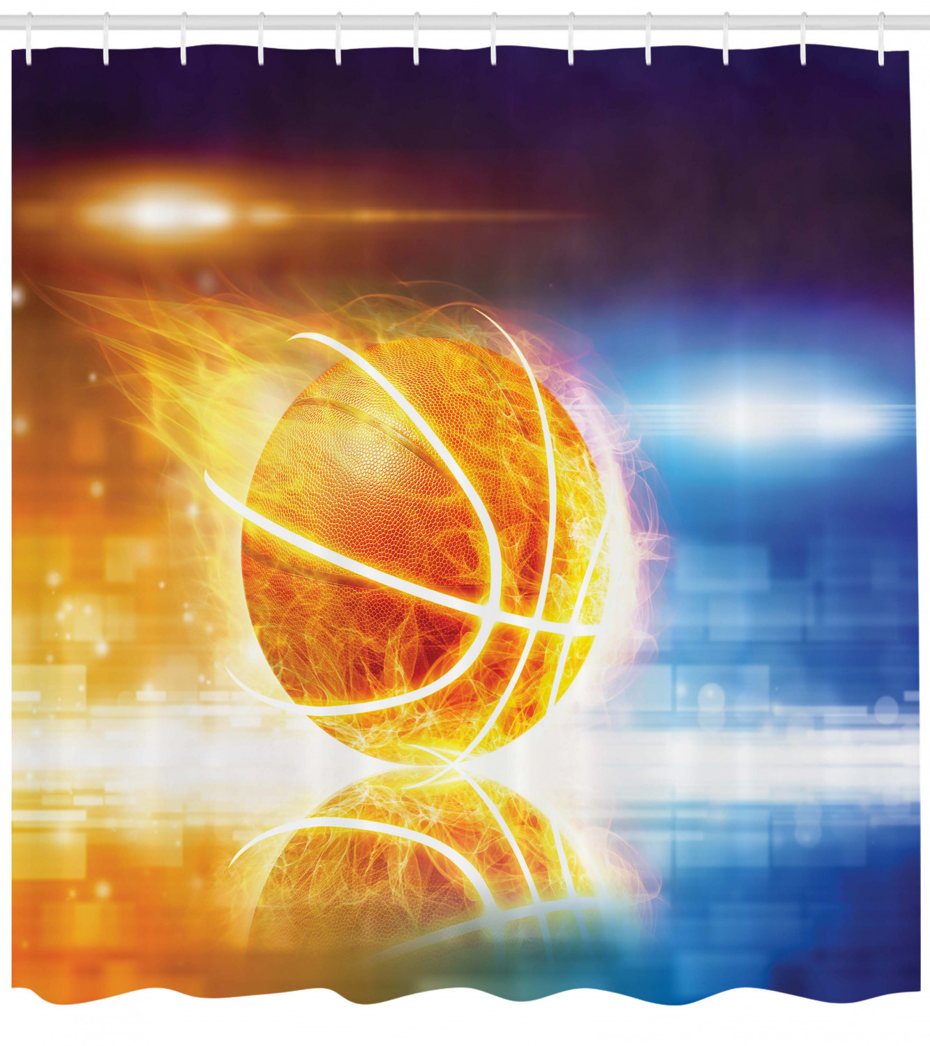 Burning Basketball Art Print Abstract Shower Curtain for Sporty Bathroom Decor - Image 4