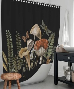 Butterfly Dragonfly Floral Shower Curtain for Nature Bathroom Decor