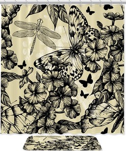 Butterfly and Dragonfly Fabric Shower Curtain Liner, Blooming Phlox Design
