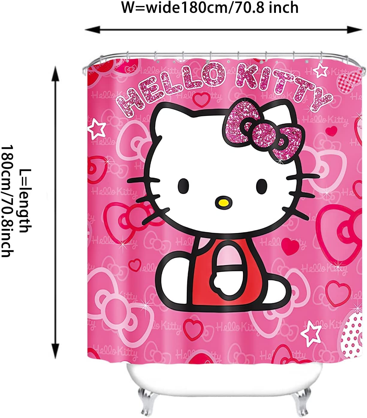 Cartoon Cat Theme Shower Curtain for Kid Girl Bathroom Decor, Pink Cartoon Cat Shower Curtain Pongee - Image 3
