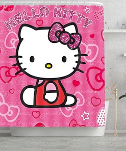 Cartoon Cat Theme Shower Curtain for Kid Girl's Cute Bathroom Decor
