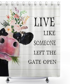 Cartoon Cow Animal Shower Curtain - Hilarious Flower Bath Bathroom Accessories