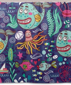 Cartoon Ocean Life Shower Curtain for Fun Bathroom Decor