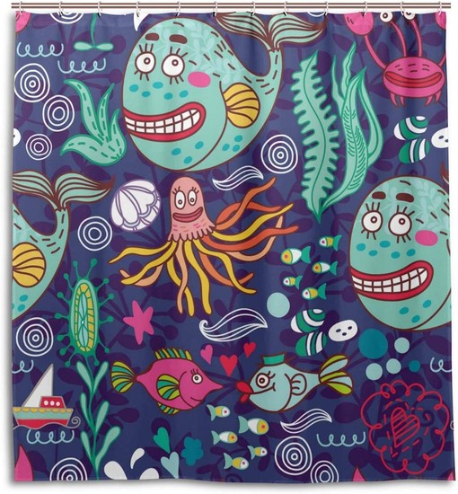 Cartoon Ocean Life Shower Curtain for Fun Bathroom Decor