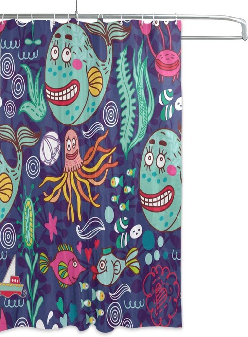 Cartoon Ocean Life Shower Curtain for Fun Bathroom Decor - Image 2