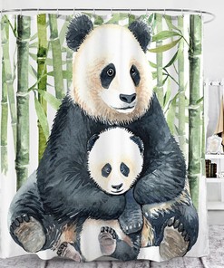 Cartoon Panda Bamboo Animal Print 3D Shower Curtain for a Chinese Bathroom