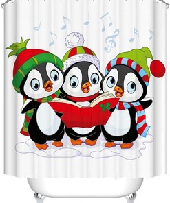 Cartoon Penguin Design Shower Curtain for Bathroom Decor
