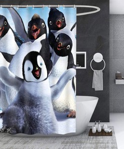Cartoon Penguin Family Shower Curtain - Winter Bathroom Decor for Teens