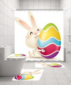 Cartoons Easter Eggs Rabbit Shower Curtain for a Playful Easter Bathroom