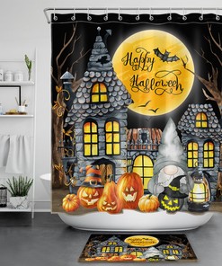 Castle Gnome Halloween Shower Curtain for Whimsical and Festive Bathroom Decor