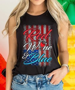 Celebrate 4th of July with Wine T-Shirt - Patriotic Red, White, and Blue Wine Shirt