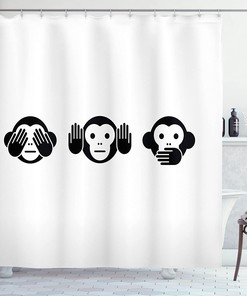 Charcoal Grey and White Monkey Shower Curtain with Animal Graphic Illustration for a Fun Bathroom Decor