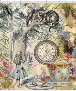 Cheshire Cat Alice in Wonderland Decorative Fabric Shower Curtain for Whimsical Bathroom Decor
