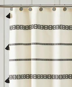 Chic Cotton Black/White Shower Curtain for Boho Home Decor