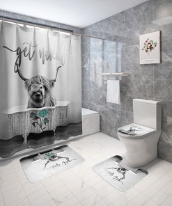 Chic and Waterproof Highland Cow Shower Curtain for Your Bathroom