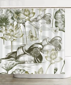 Chinese Bird Neutral Shower Curtain, Modern Home Bathroom Decoration