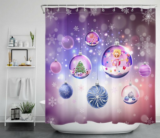 Christmas Ball Shower Curtain with Dreamy Purple Winter Snowflakes for a Festive Bathroom Accessory - Image 2