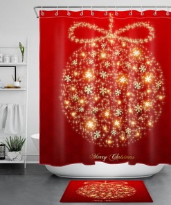 Christmas Ball Snowflake Shower Curtain in Red for a Festive Bathroom Decor