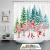 Christmas Flamingos Shower Curtain Watercolor Fir Forest Bathroom Decor