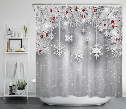 Christmas Snowflake Red Berries Shower Curtain for a Festive Bathroom Decor