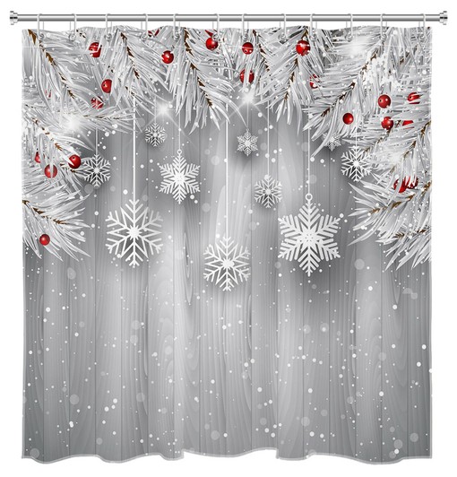 Christmas Snowflake Red Berries Shower Curtain for a Festive Bathroom Decor - Image 2