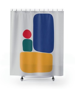 Colorful Abstract Geometric Printed Shower Curtain for Artistic Bathroom Decor