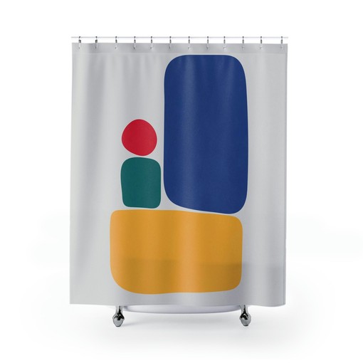 Colorful Abstract Geometric Printed Shower Curtain for Artistic Bathroom Decor