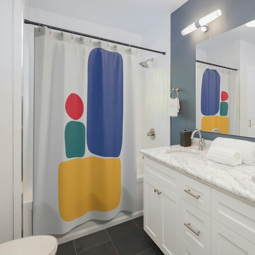 Colorful Abstract Geometric Printed Shower Curtain for Artistic Bathroom Decor - Image 2