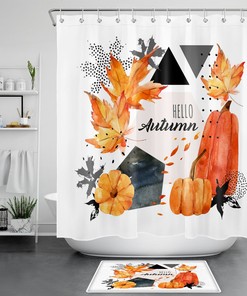 Colorful Autumn Maple Leaves Mushroom Pattern Shower Curtain - Waterproof Fabric Bathroom Curtain