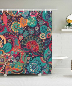 Colorful Bohemian Floral Shower Curtain for Bathroom Decor and Housewarming Gift