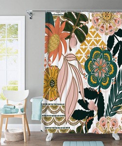 Colorful Boho Flower Shower Curtain for Eclectic Bathroom Decor