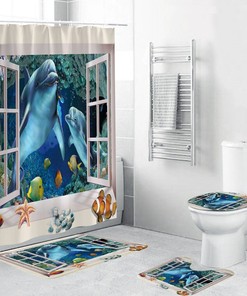 Colorful Dolphin Bathroom Shower Curtain Accessory - Bathroom Decor