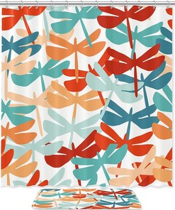 Colorful Dragonfly Waterproof Bathroom Curtain for Home Decor