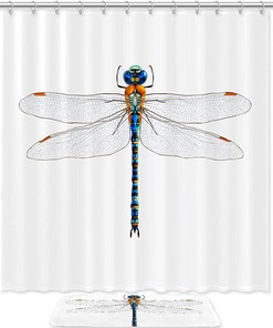 Colorful Dragonfly Waterproof Shower Curtain for Nature Bathroom Decor