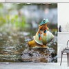 Colorful Frog Shower Curtain with Riverscape Water Rock Mollusks Print for Bathroom Decor