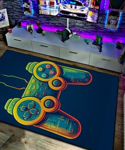 Colorful Game Controller Area Rugs for Game Room or Bedroom, Shufflezone Gaming Carpet, Teen Boys' Gaming Rugs