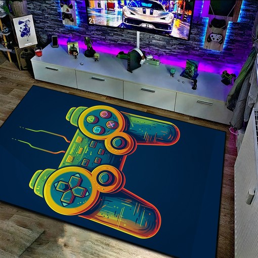 Colorful Game Controller Area Rugs for Game Room or Bedroom, Shufflezone Gaming Carpet, Teen Boys' Gaming Rugs