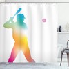 Colorful Reflection of Baseball Shower Curtain, Softball Hitter Print Cloth Bathroom Decor in White Multicolor