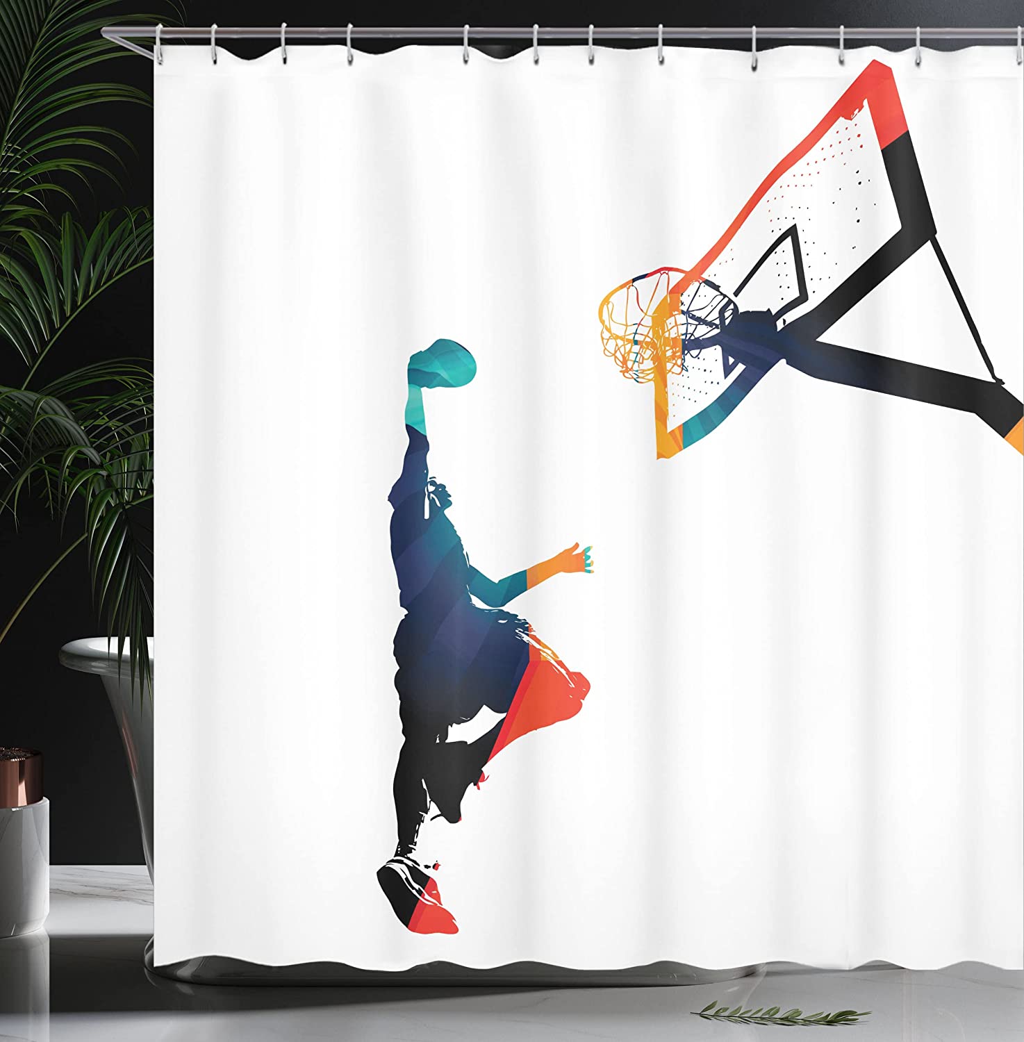 Colorful Star Shower Curtain, Striped Pattern Celebration Theme Party Bathroom Decor with Dots and Stars - Image 3