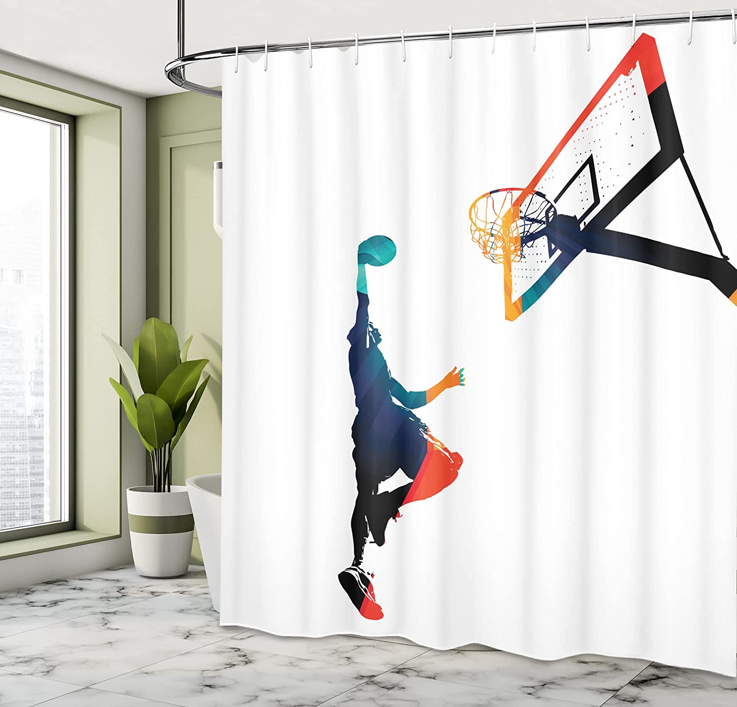 Colorful Star Shower Curtain, Striped Pattern Celebration Theme Party Bathroom Decor with Dots and Stars - Image 4