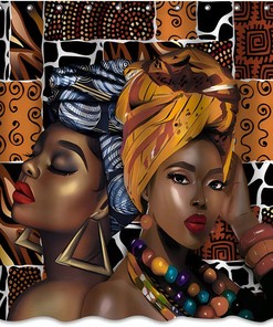 Colorful Wood Boho Theme African Woman Black Shower Curtain for Vibrant Bathroom Decor