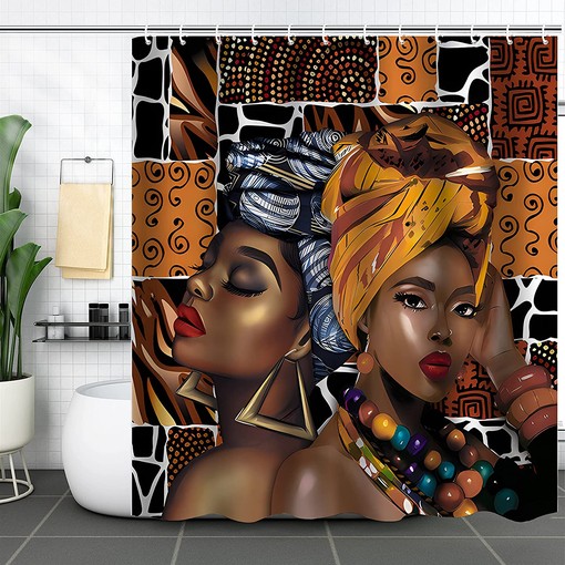 Colorful Wood Boho Theme African Woman Black Shower Curtain for Vibrant Bathroom Decor - Image 2