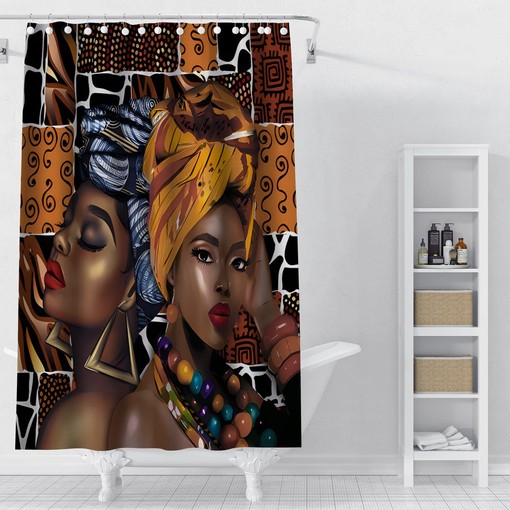 Colorful Wood Boho Theme African Woman Black Shower Curtain for Vibrant Bathroom Decor - Image 3