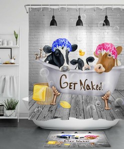 Cow Family Shower Curtain for Farmhouse Bathroom Decor