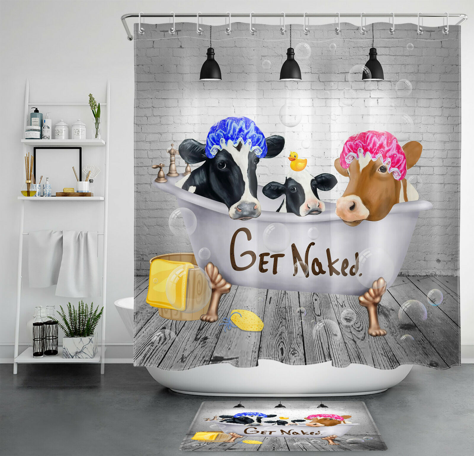 Cow Family Shower Curtain for Farmhouse Bathroom Decor